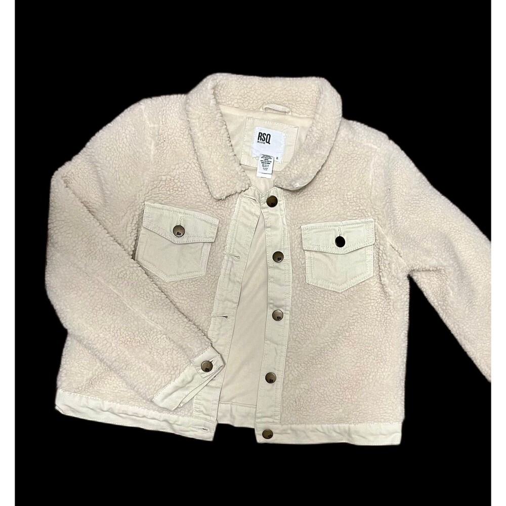 RSQ Collective Kids Cream Faux Sherpa Denim Shacket Jacket Kids XL